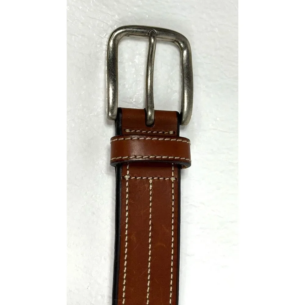 Miguel Bellido Sport Leather Belt Mens 40 Brown White Stitching Made in Spain